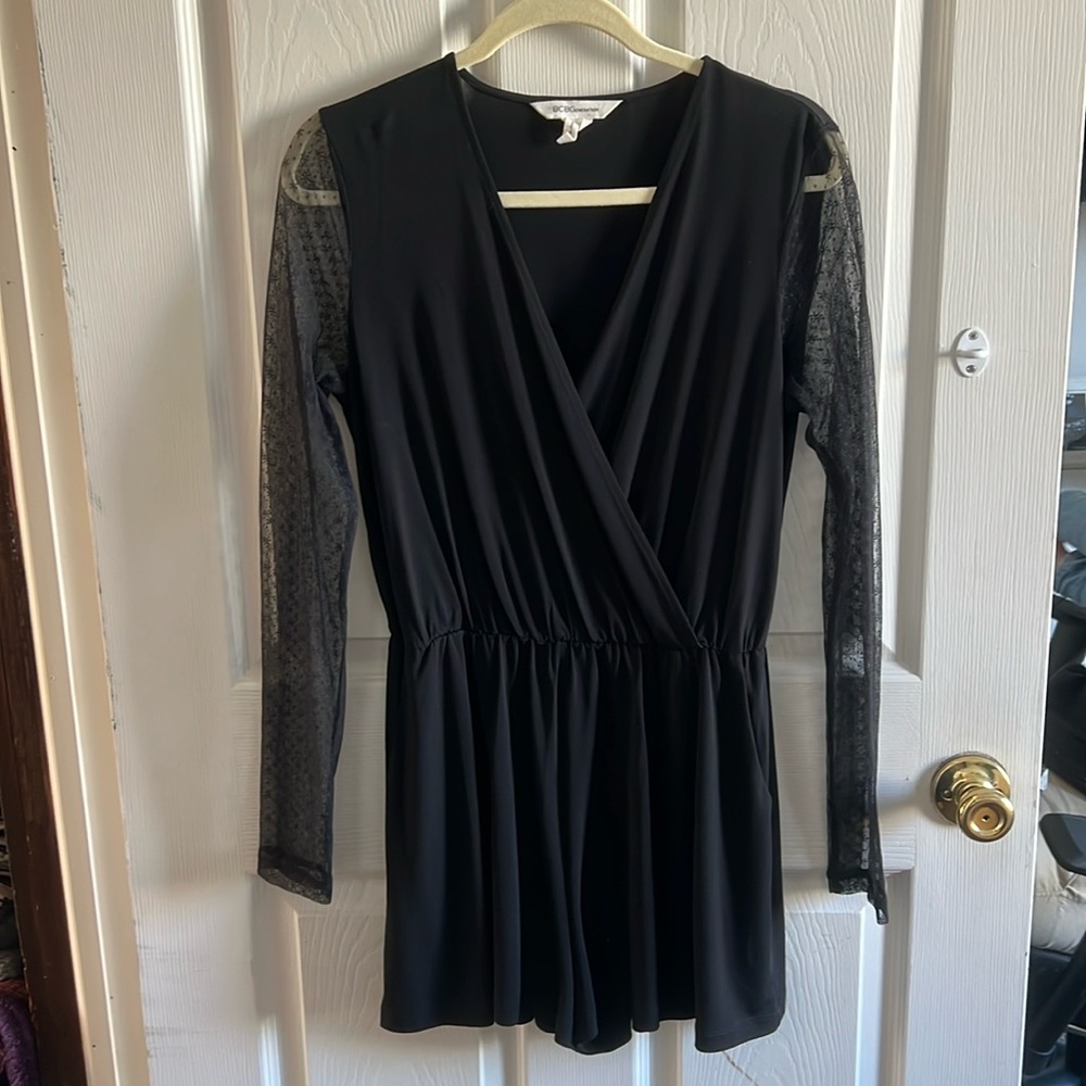 Black Romper With Sheer Arms